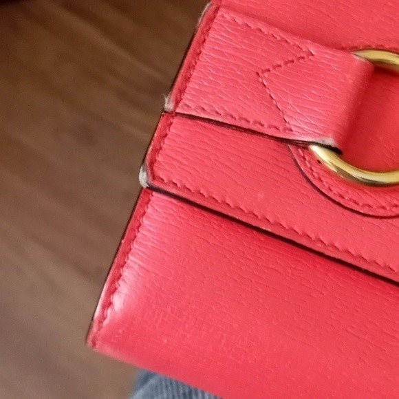 Gucci Red/Orange Leather Horse bit long wallet Authentic w/Chain & insert - Picture 11 of 15